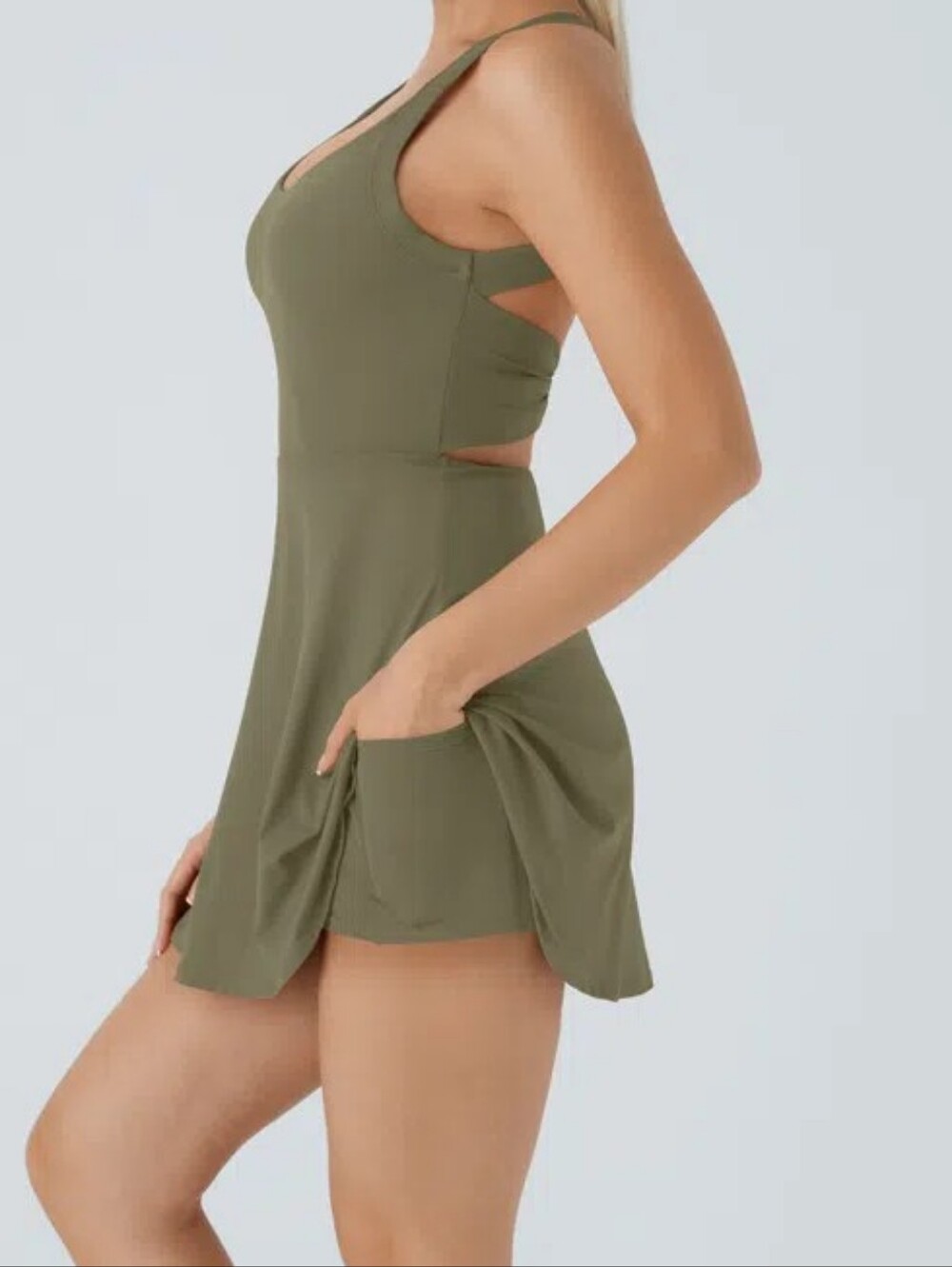 Halara SoftlyZero™ Backless Twisted Active Dress/Green - Picture 2 of 16